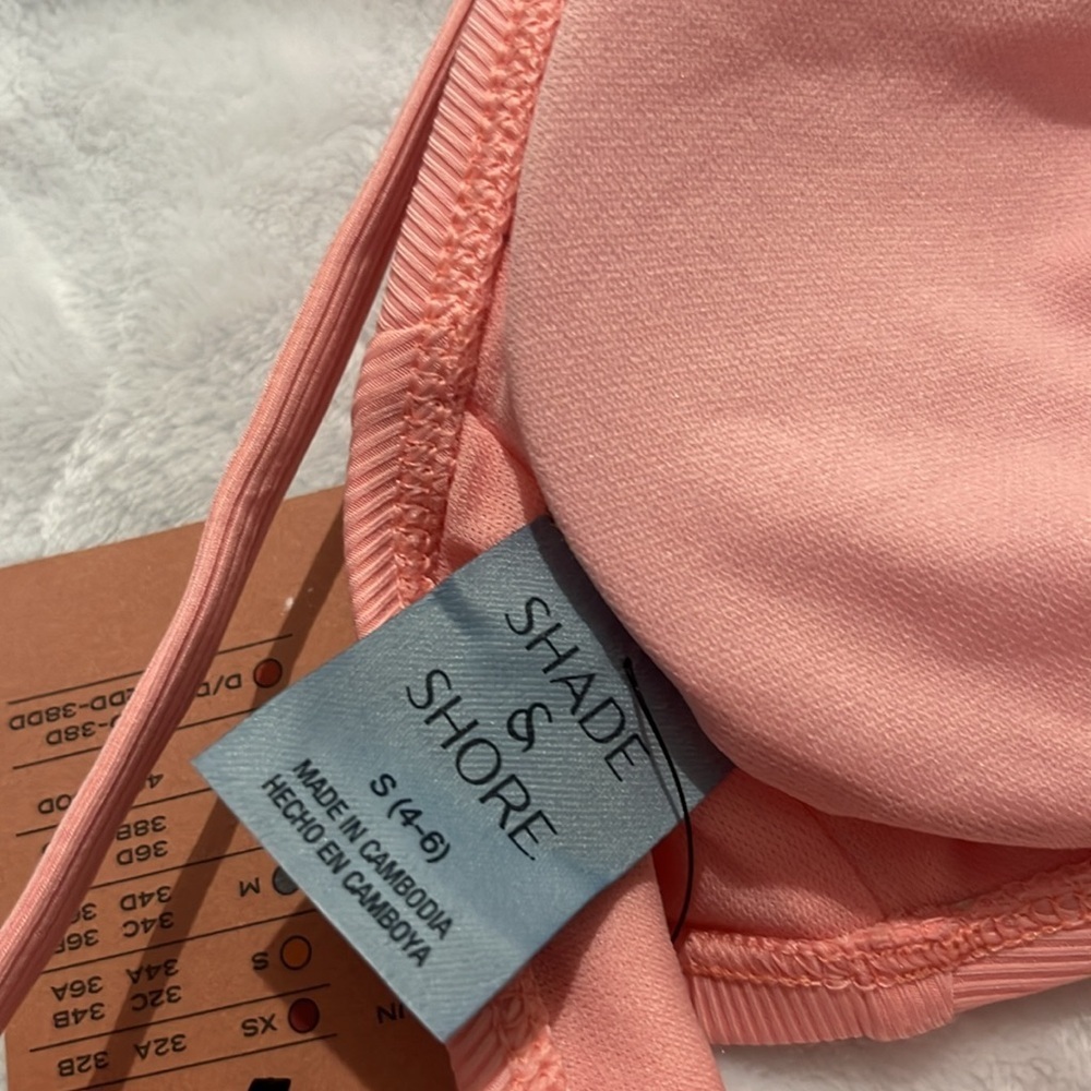New Shade & Shore Women’s Pink Ribbed Tie Front Bikini Top Size Small Nwt — image 7 of 8